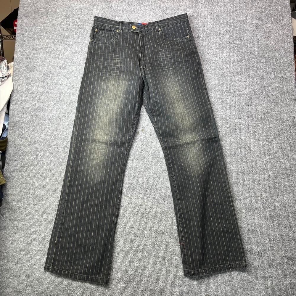 VTG Super S Jeans Men's Hickory Pinstripe Denim Pockets Straight Zip Fly - 34X33